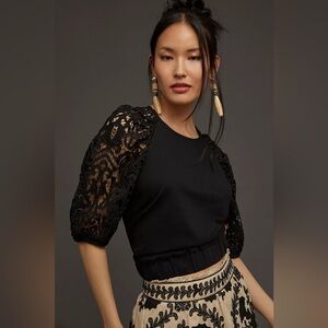 Anthropologie Dolan Black Lace Sleeve Sweatshirt Size XS